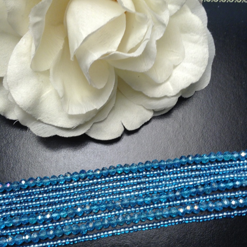 Sparkling Blue Bead Necklace With Diamond Look Austrian Crystal Magnetic Closure